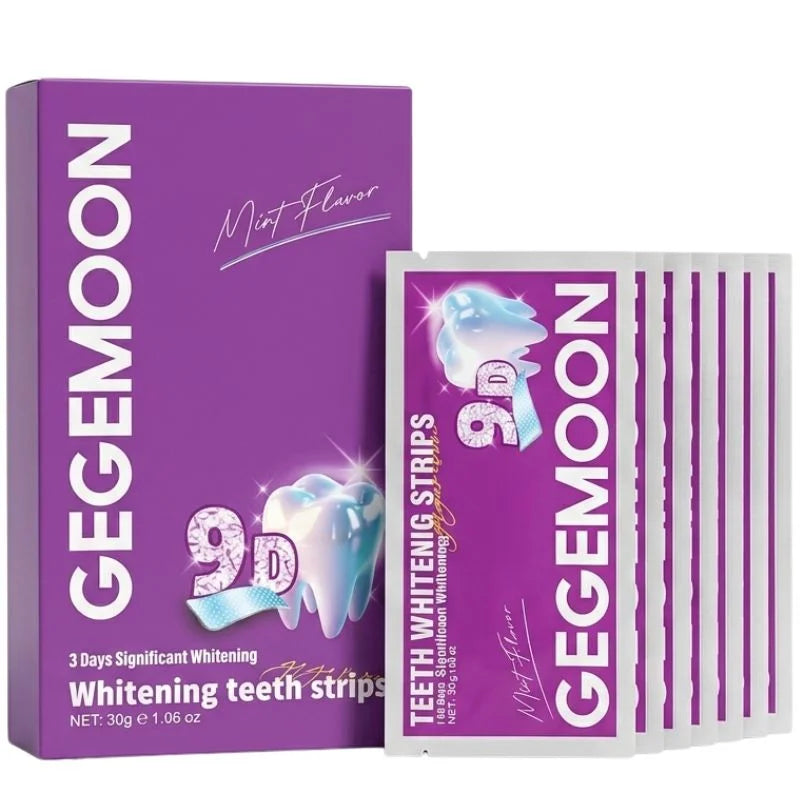 Gegemoon 9D Teeth Whitening Strips | Professional Teeth Whitening Kit | Enamel Safe Whitening Strips | Deep Stain Removal | Mint Flavor | 7 Pairs