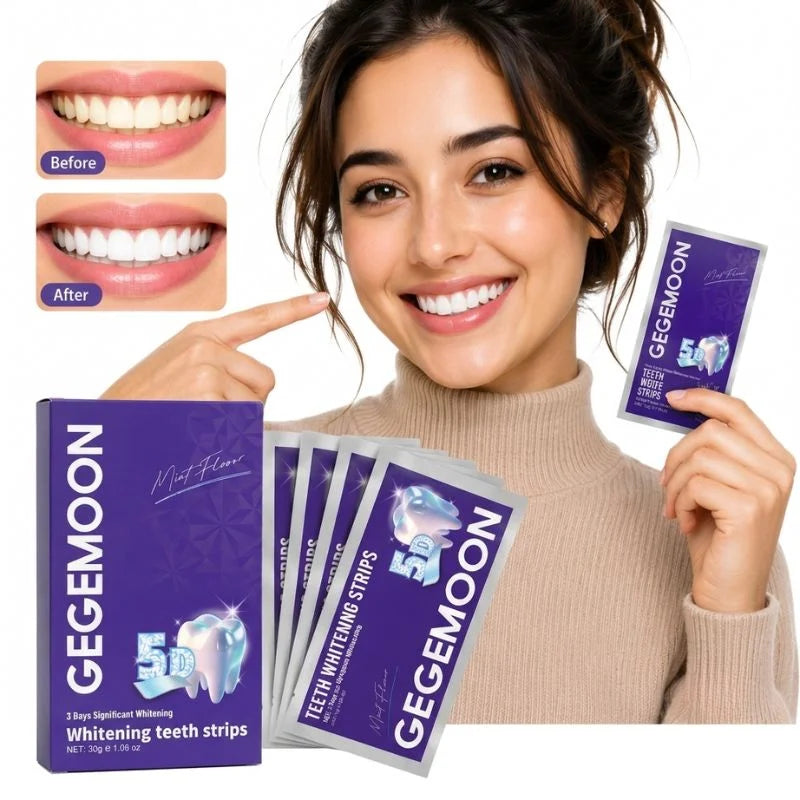 Gegemoon 5D Teeth Whitening Strips | Professional 5-Day Whitening Kit | Enamel Safe Teeth Whitening Strips | Deep Stain Removal | Mint Flavor | 7 Pairs