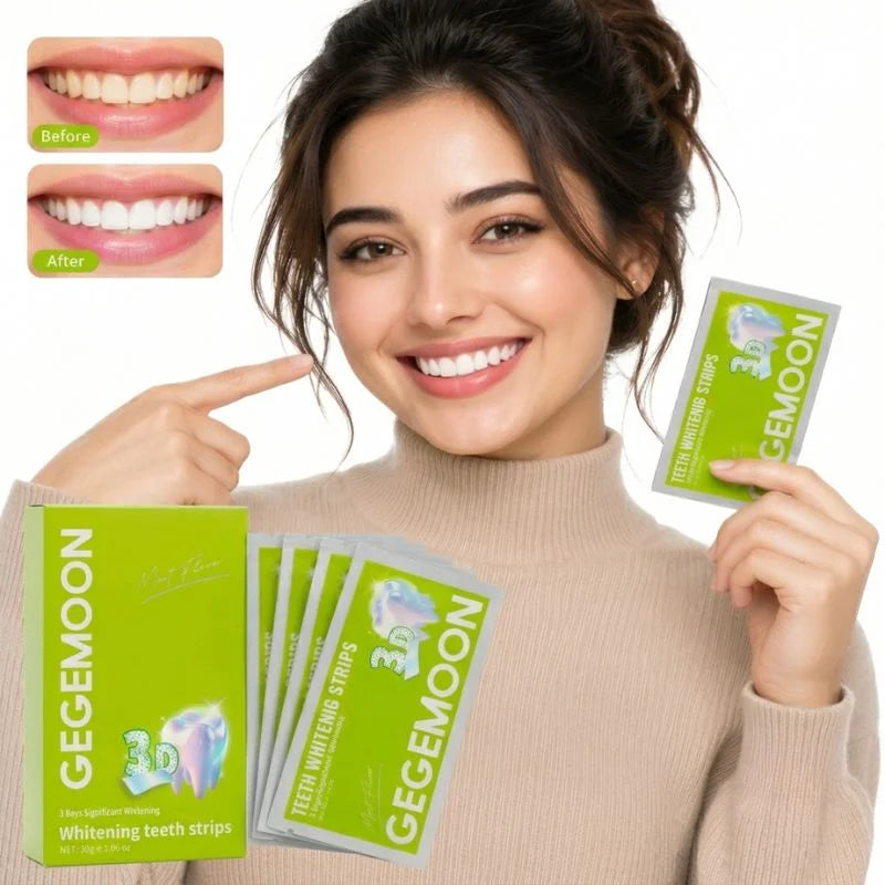 Gegemoon 3D Teeth Whitening Strips | Professional 7-Day Whitening Kit | Enamel Safe Whitening Strips | Deep Stain Removal | Mint Flavor | 7 Pairs