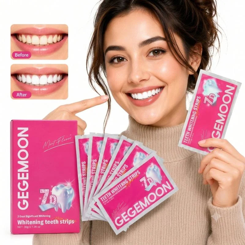 Gegemoon 7D Teeth Whitening Strips | Professional 7-Day Whitening Kit | Enamel Safe Teeth Whitening Strips | Deep Stain Removal | Mint Flavor | 7 Pairs