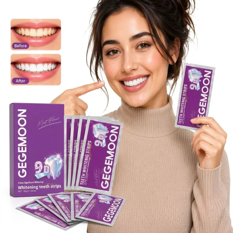 Gegemoon 9D Teeth Whitening Strips | Professional Teeth Whitening Kit | Enamel Safe Whitening Strips | Deep Stain Removal | Mint Flavor | 7 Pairs