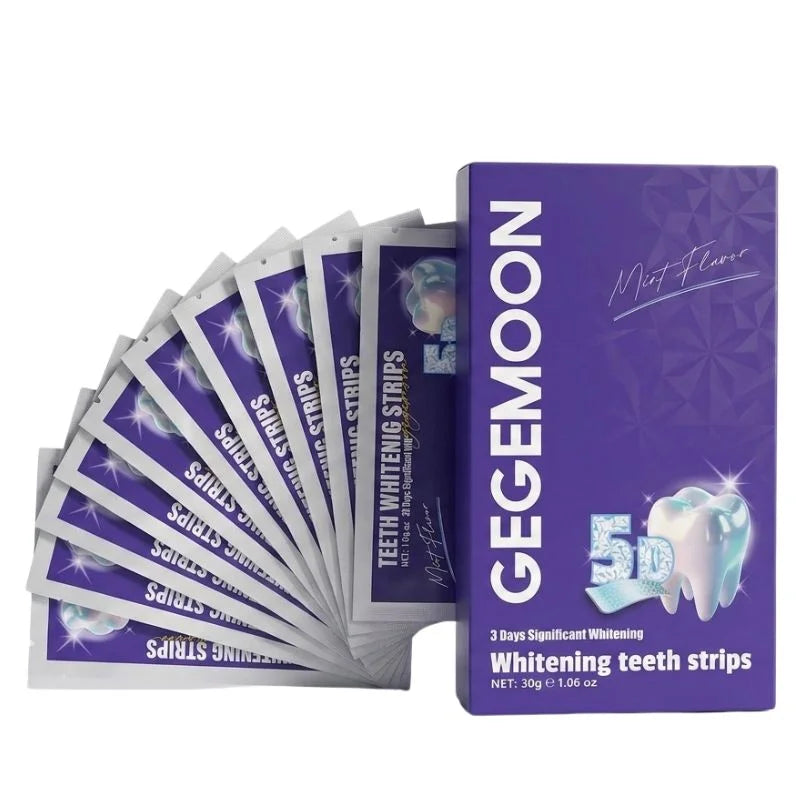 Gegemoon 5D Teeth Whitening Strips | Professional 5-Day Whitening Kit | Enamel Safe Teeth Whitening Strips | Deep Stain Removal | Mint Flavor | 7 Pairs